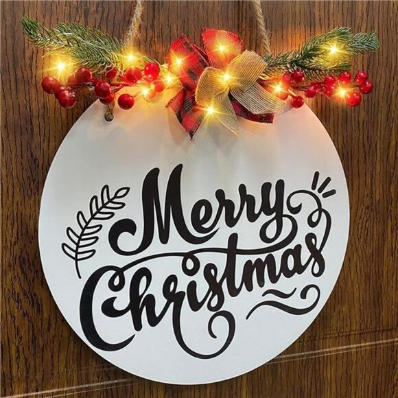 Lighted Merry Christmas Wreath Sign for Front Door Wreath Hanging Christmas - Picture 3 of 6
